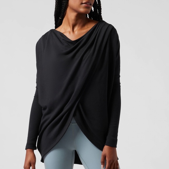 Athleta Tops - Athleta Purana Wrap Black Hooded Cross Over Sweatshirt Size Medium